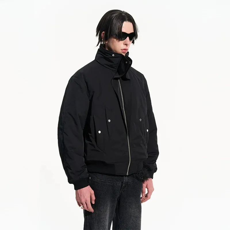 Black High-Collar Bomber Jacket