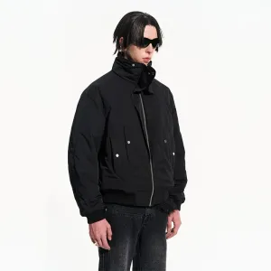 Black High-Collar Bomber Jacket