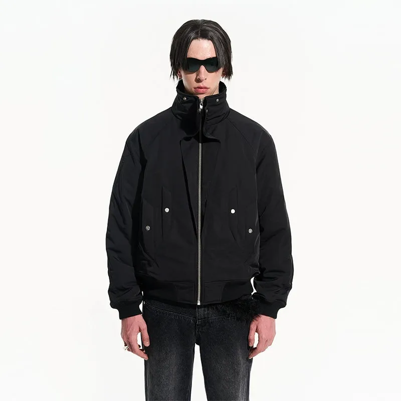Black High-Collar Bomber Jacket