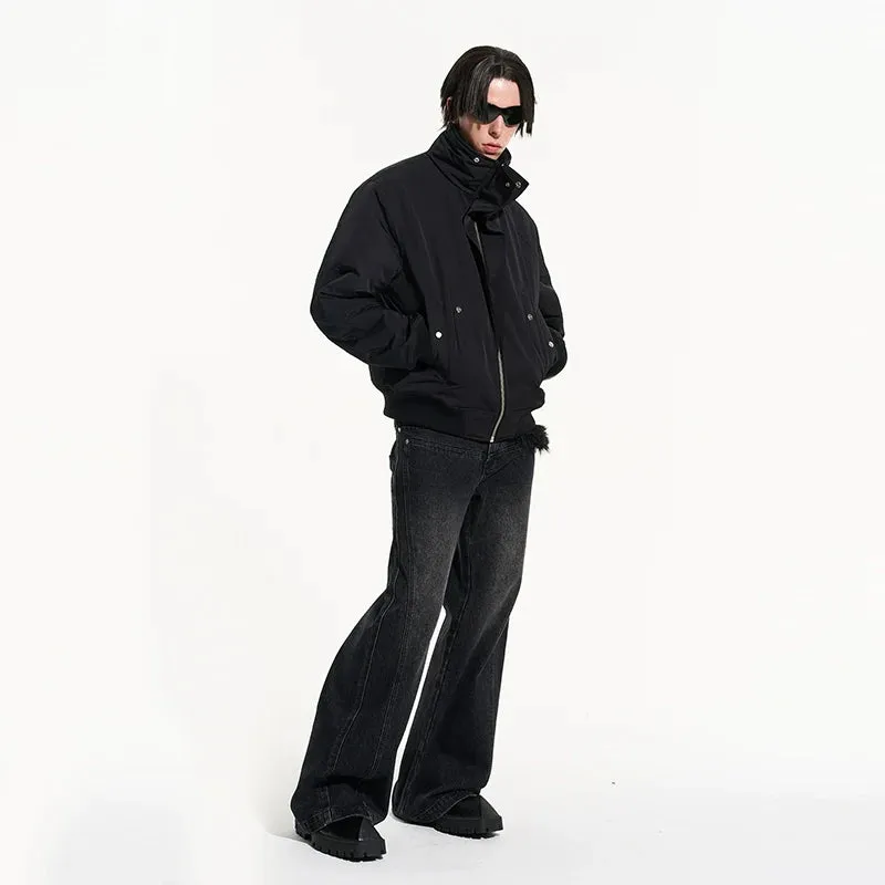 Black High-Collar Bomber Jacket