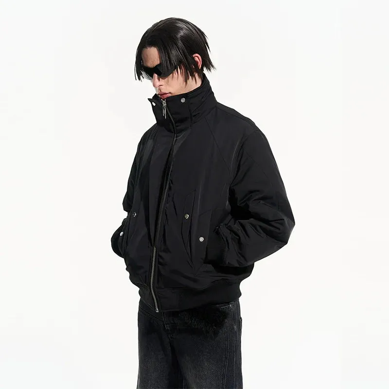 Black High-Collar Bomber Jacket