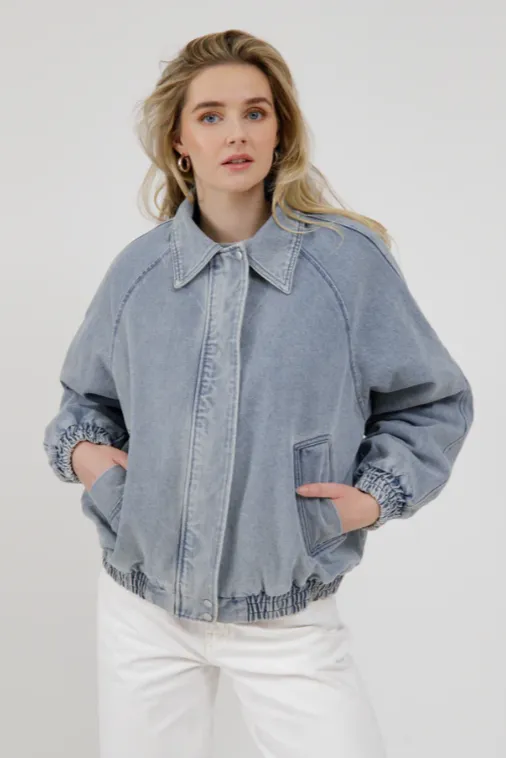Christine Bomber Jacket | Light Denim Blue
