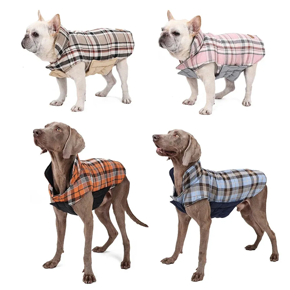 ClassicPaws™ Waterproof Plaid Dog Jacket - Soft Padded Winter Coat
