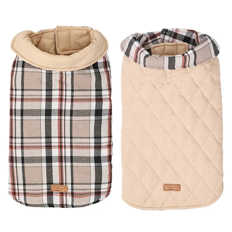 ClassicPaws™ Waterproof Plaid Dog Jacket - Soft Padded Winter Coat