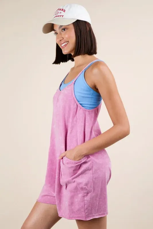 Daleyza Mineral Washed Sleeveless Romper | Curvy