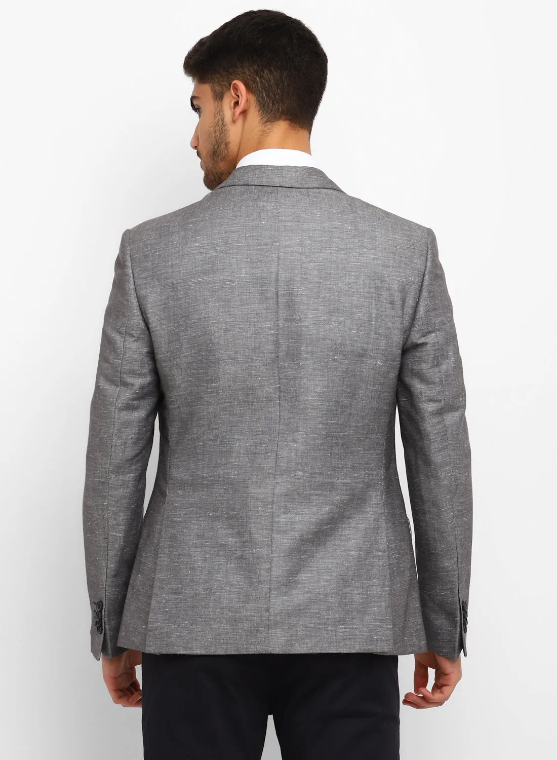 Dark Grey Linen Notch Collar Jacket