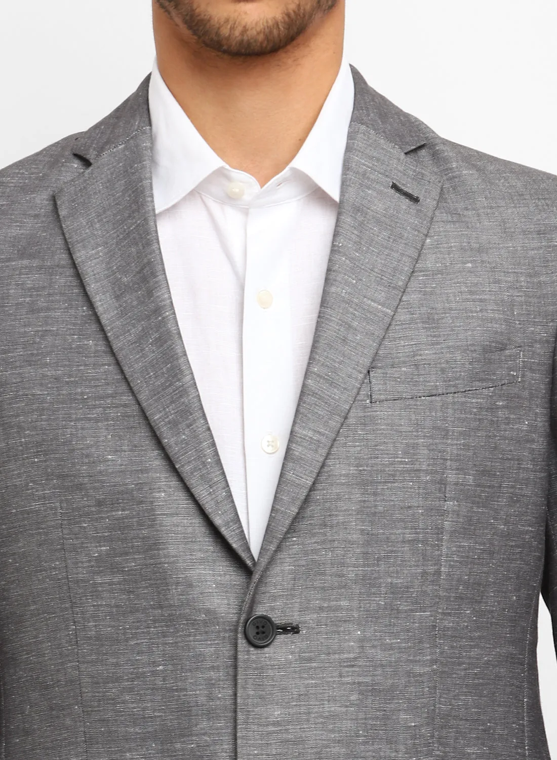 Dark Grey Linen Notch Collar Jacket