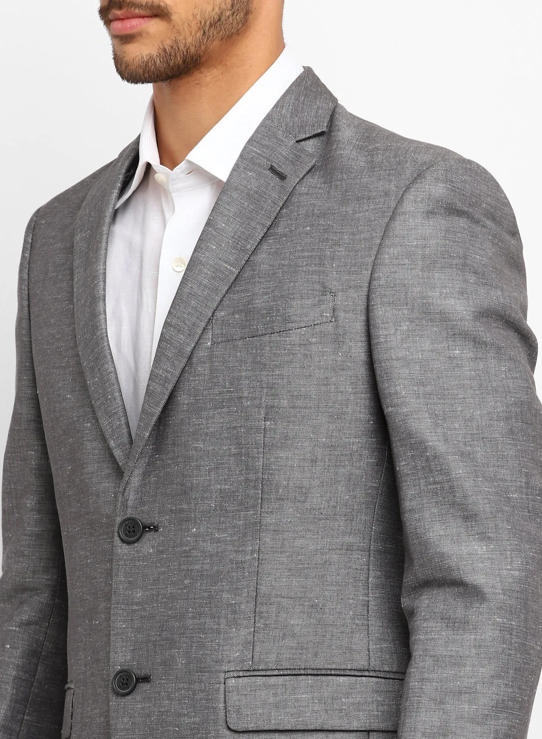 Dark Grey Linen Notch Collar Jacket