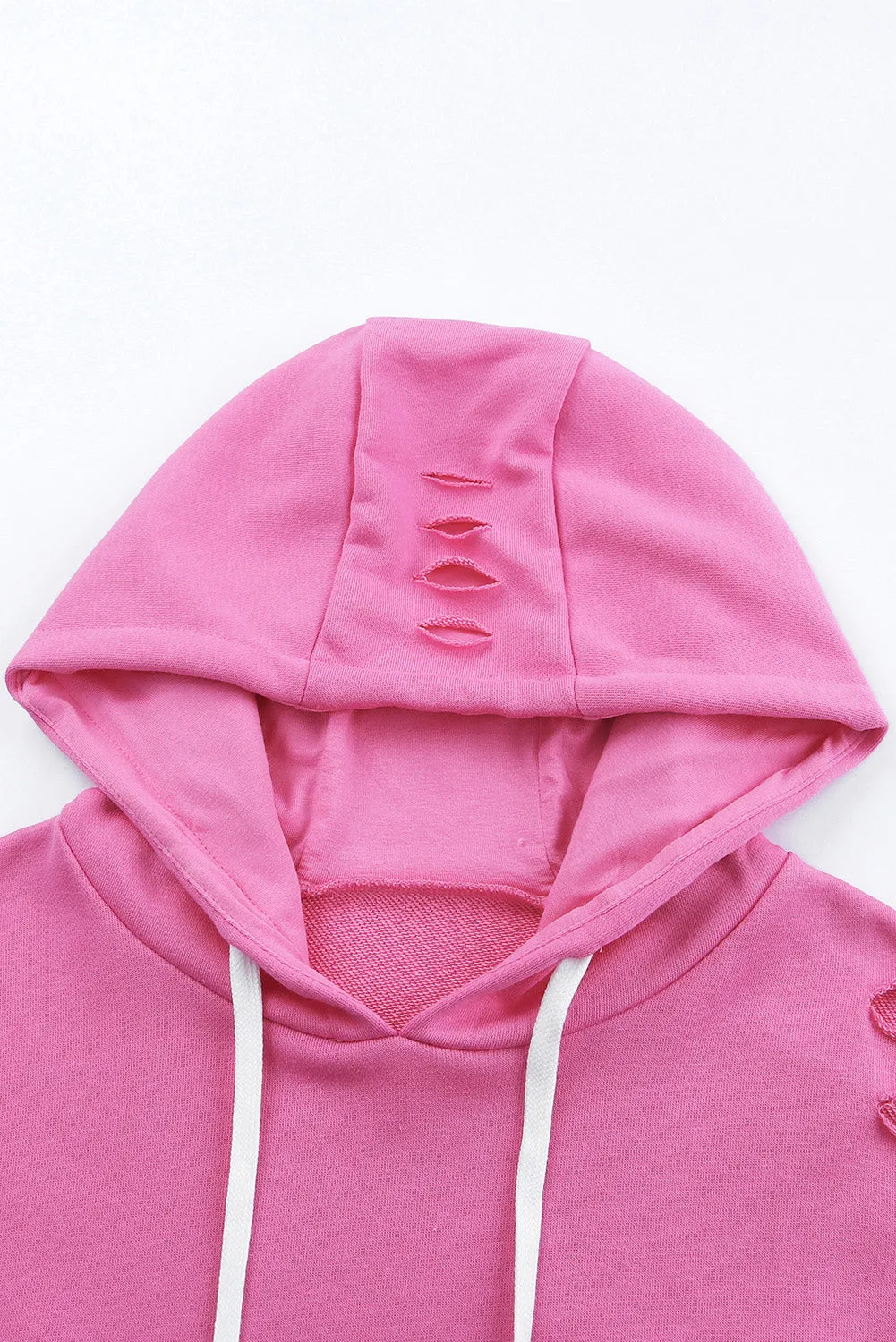 Distressed Drawstring Long Sleeve Hoodie