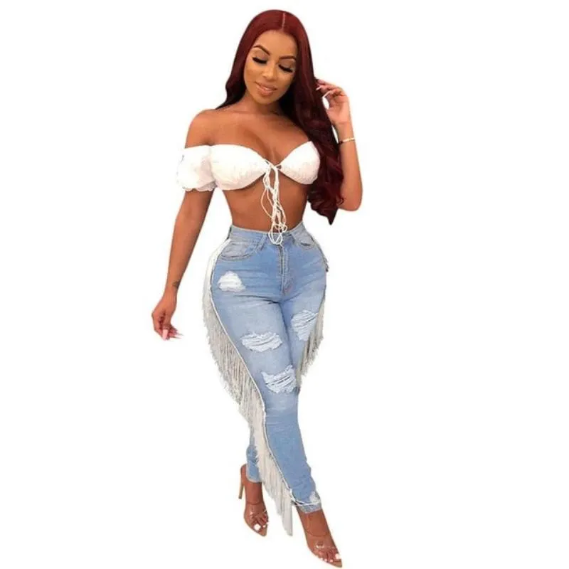Distressed Tassel Denim Streetwear Jeans