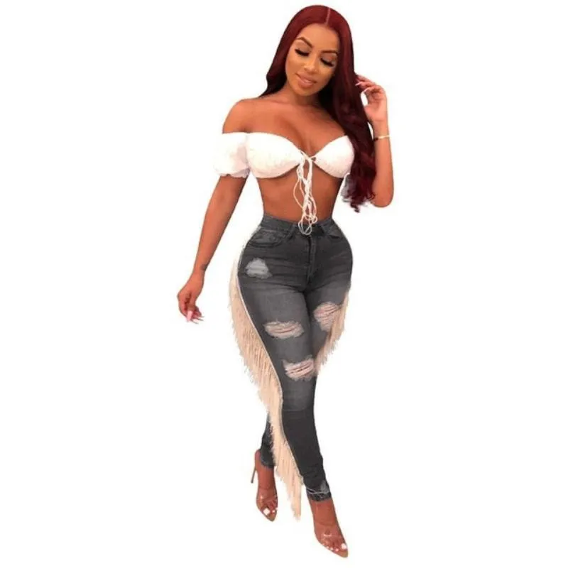 Distressed Tassel Denim Streetwear Jeans