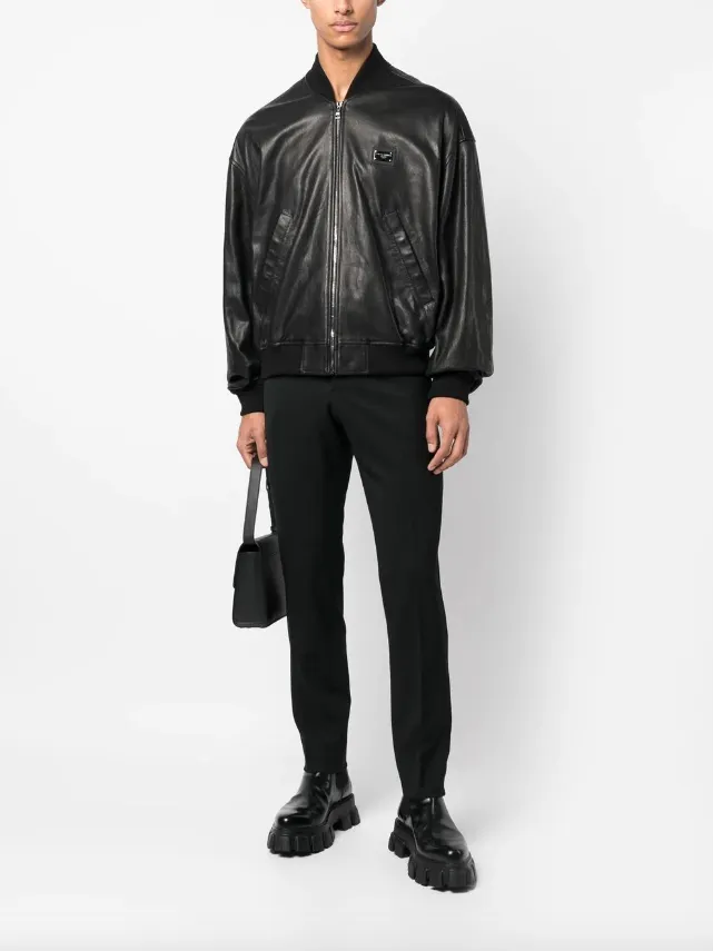 Dolce & Gabbana leather jacket with branded tag