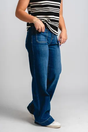 Flying Monkey high rise patch pocket jeans dark denim