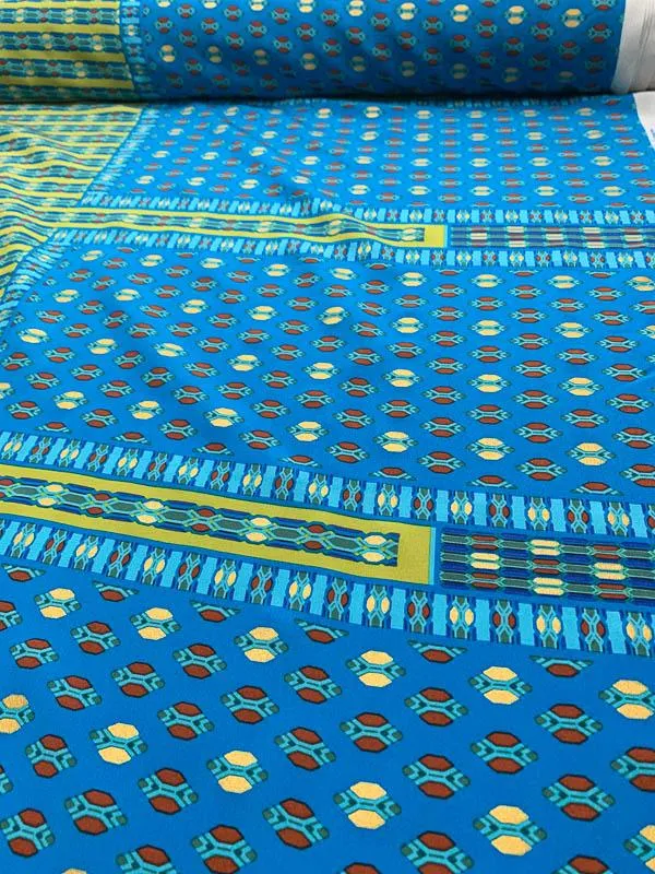 Geometric Gold Leaf Printed Silk Crepe de Chine - Teal / Rust / Gold