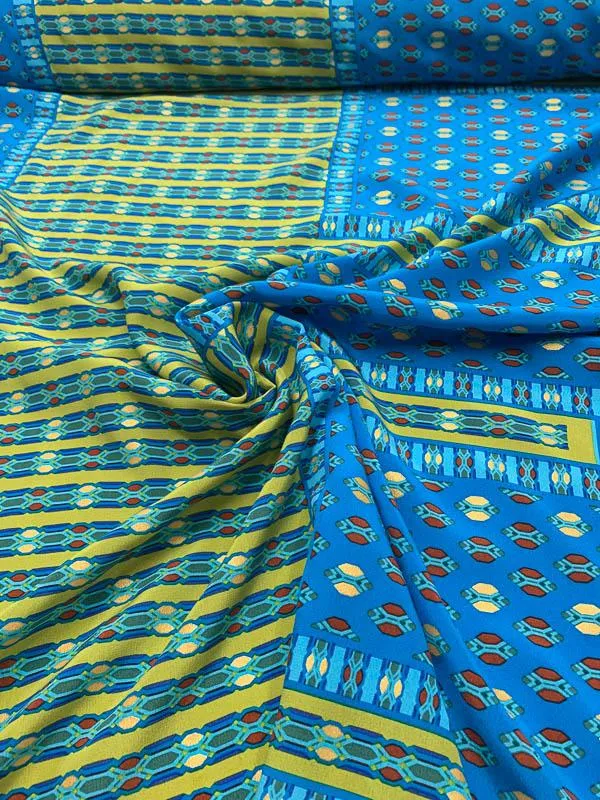 Geometric Gold Leaf Printed Silk Crepe de Chine - Teal / Rust / Gold