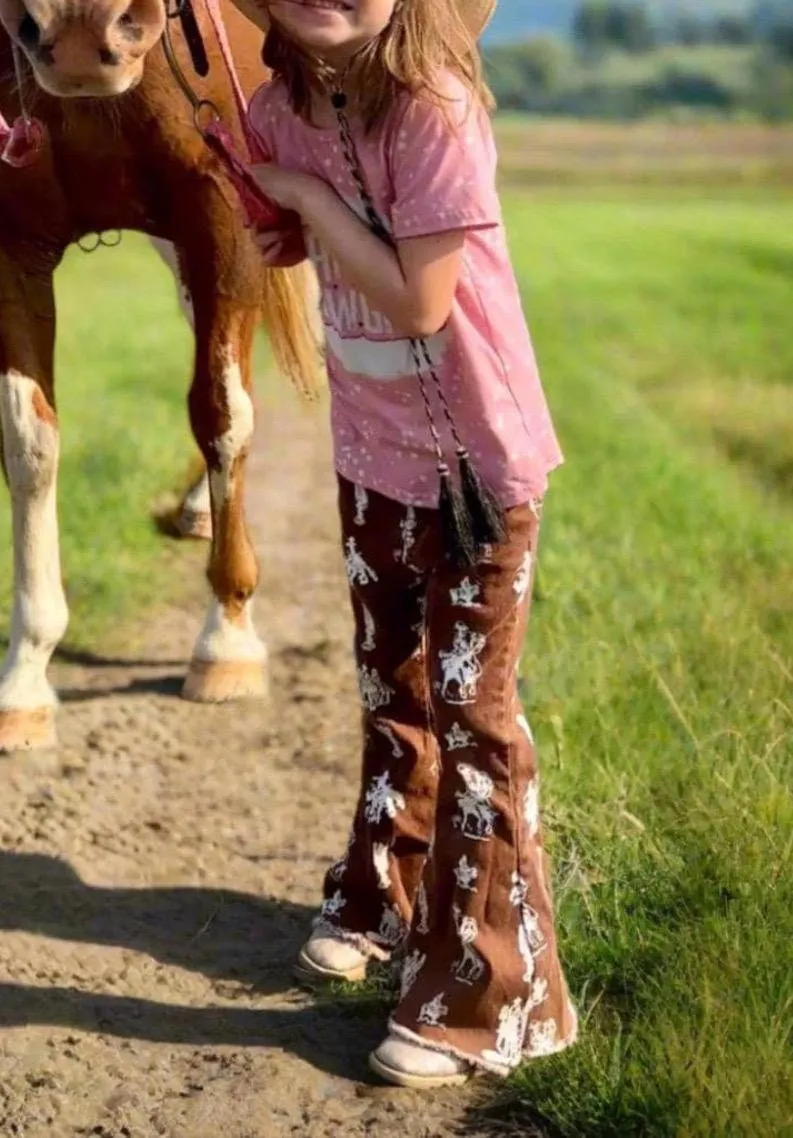 Girls Bell Bottom Jeans, Brown Jeans