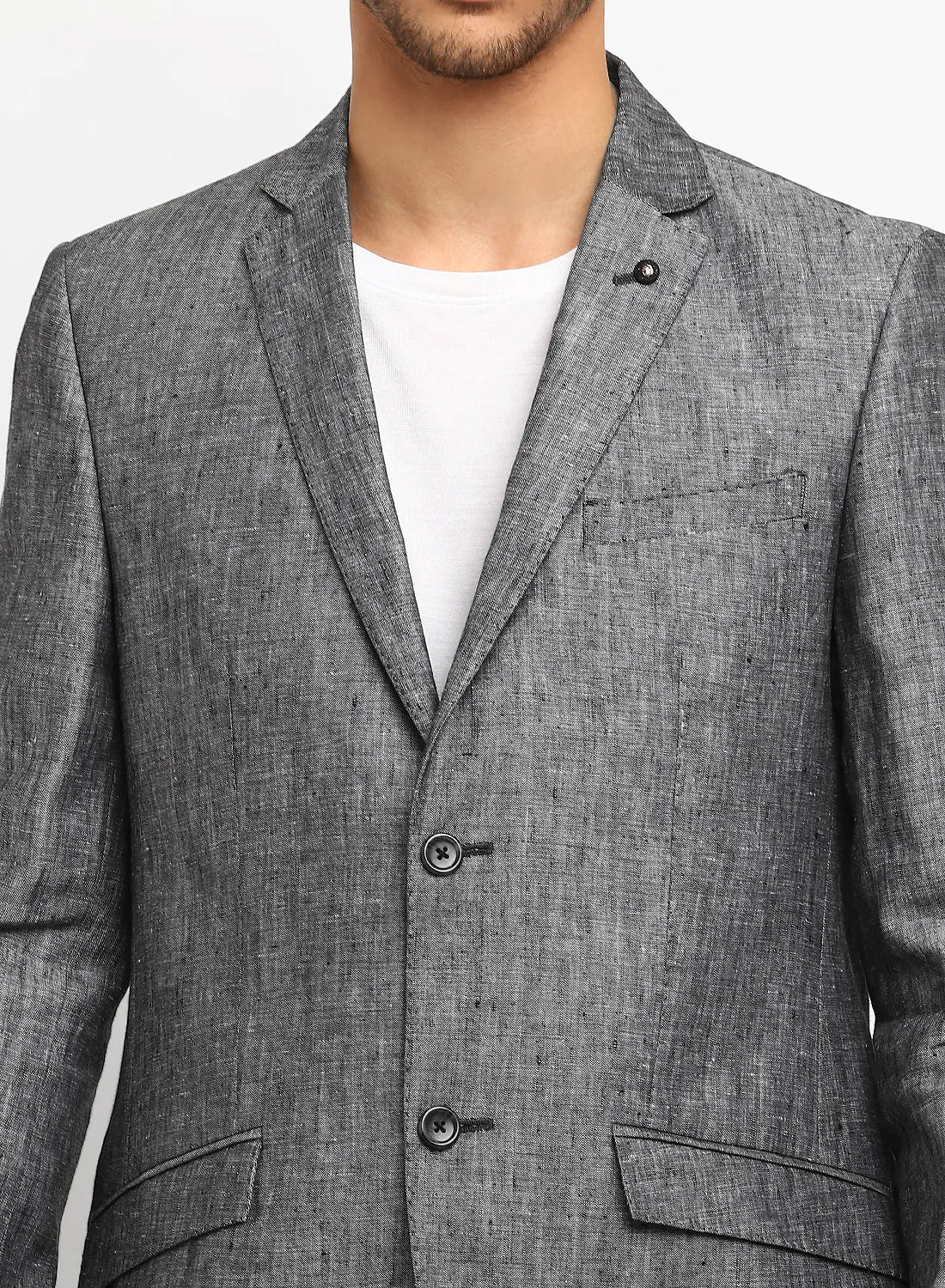 Grey Linen Notch Collar Jacket
