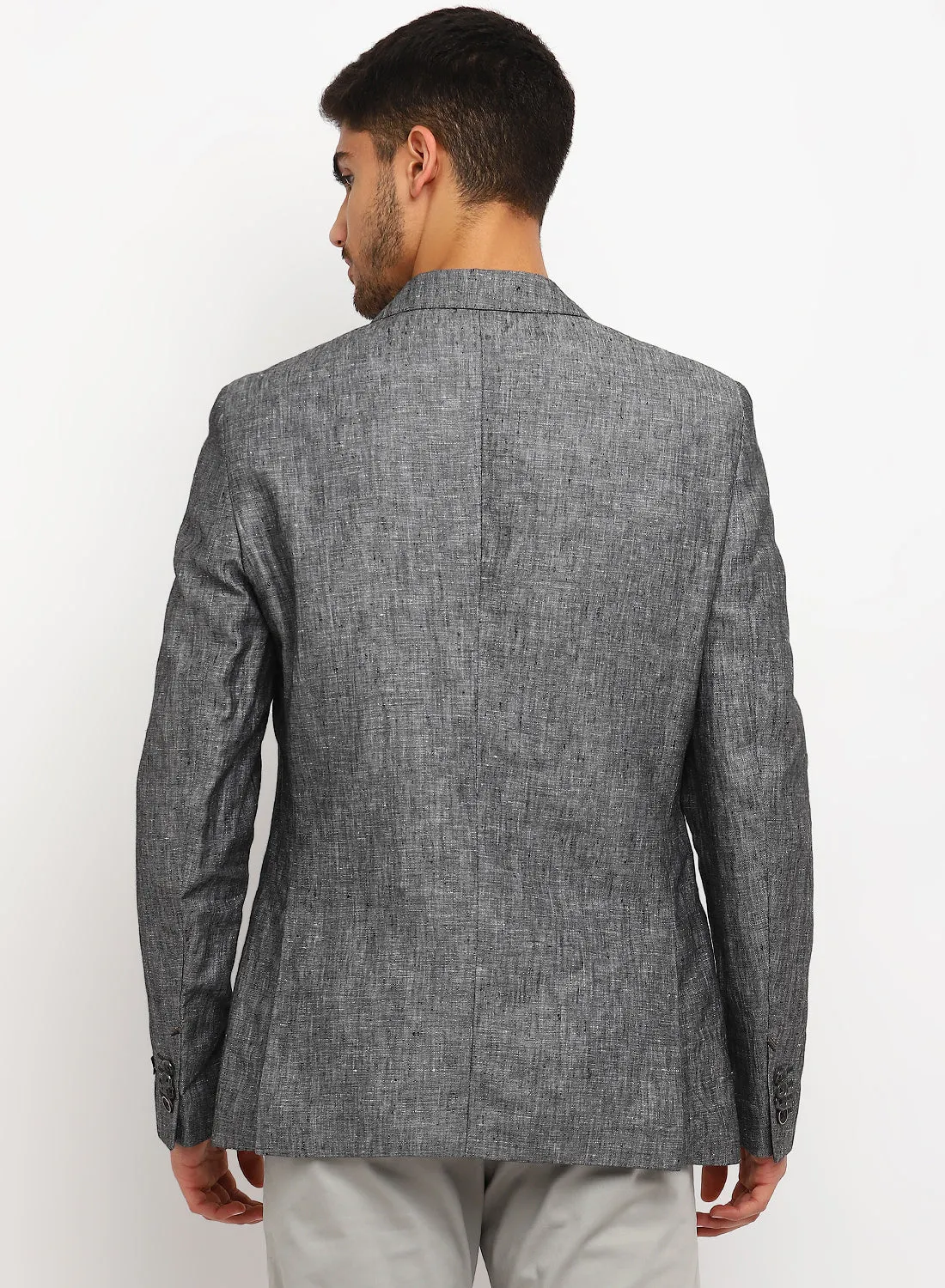 Grey Linen Notch Collar Jacket