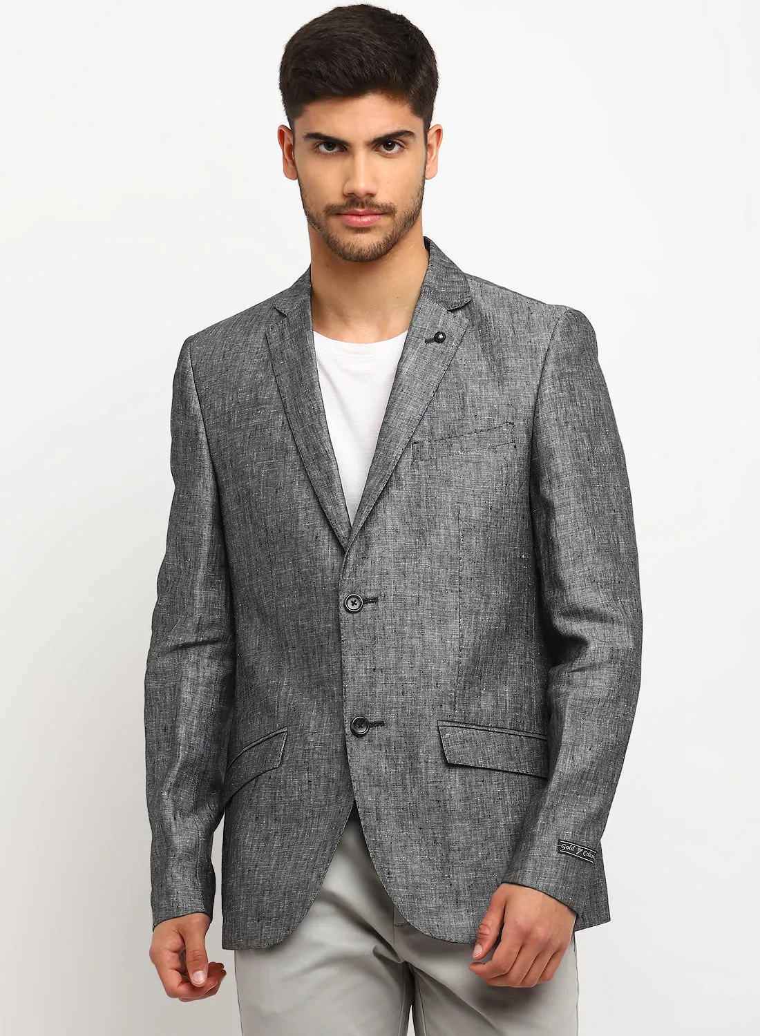 Grey Linen Notch Collar Jacket
