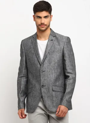 Grey Linen Notch Collar Jacket