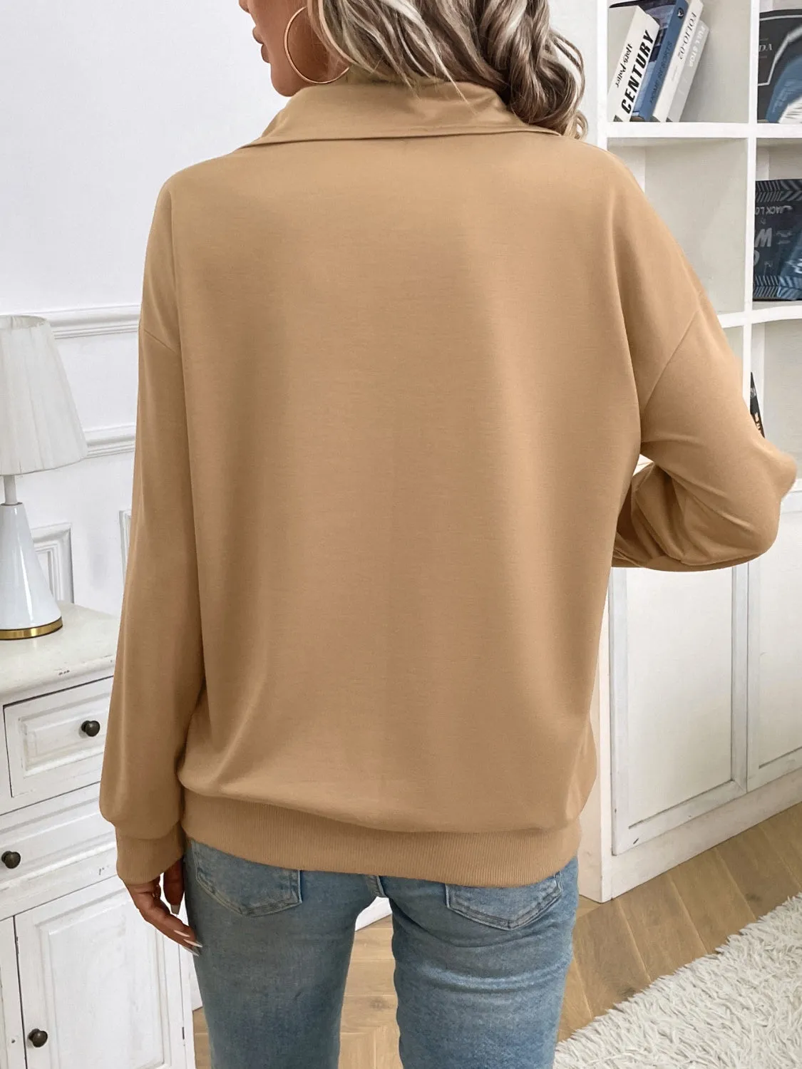 Half Zip Kangaroo Pocket Long Sleeve Sweatshirt