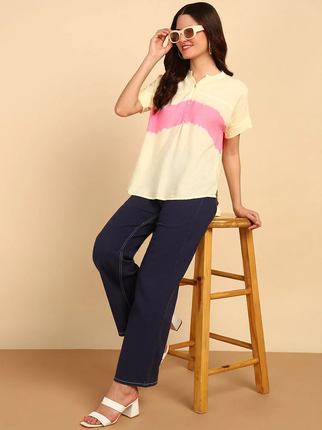 Hand Tie Dyed Peach Top for Women