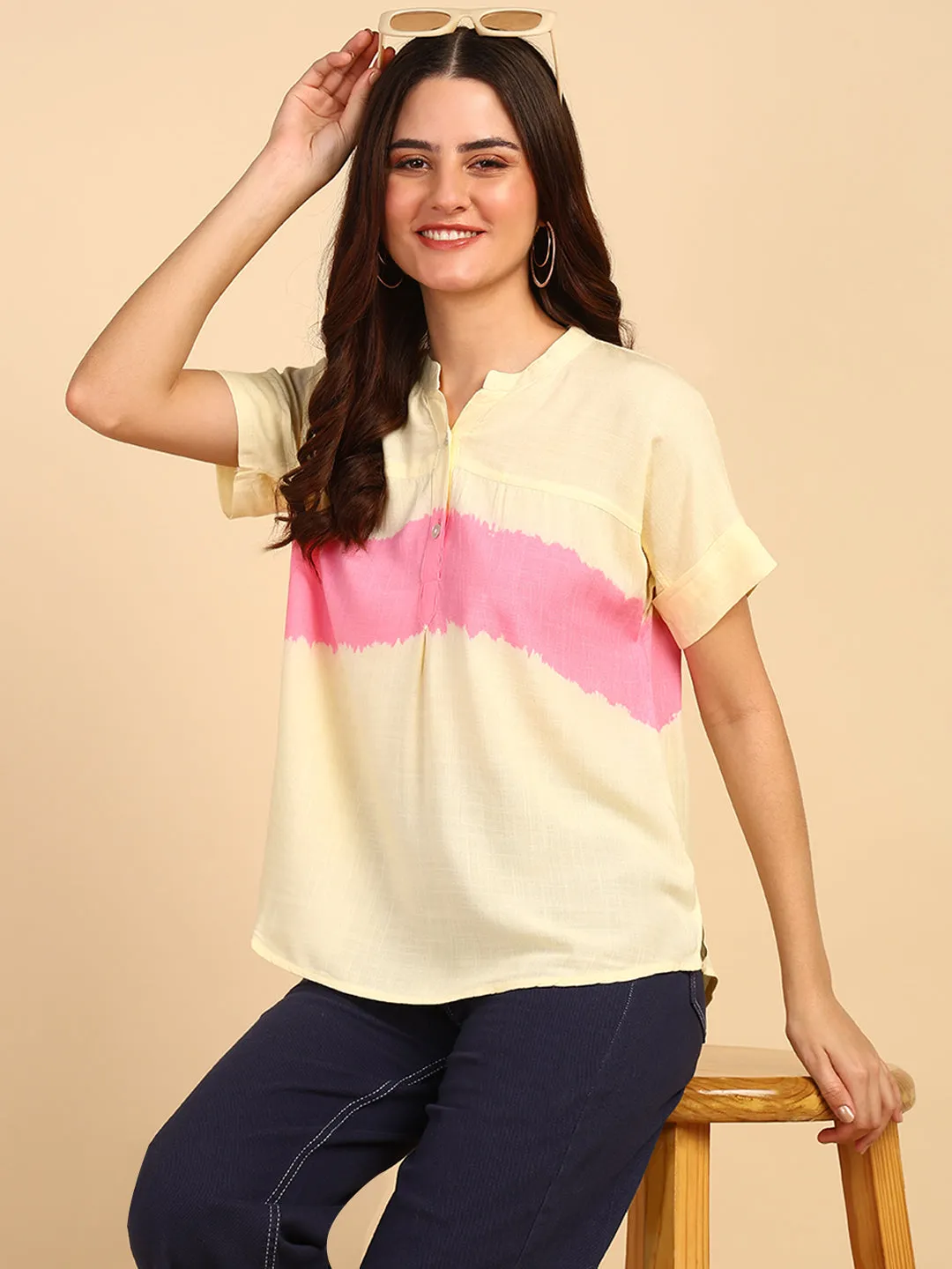 Hand Tie Dyed Peach Top for Women
