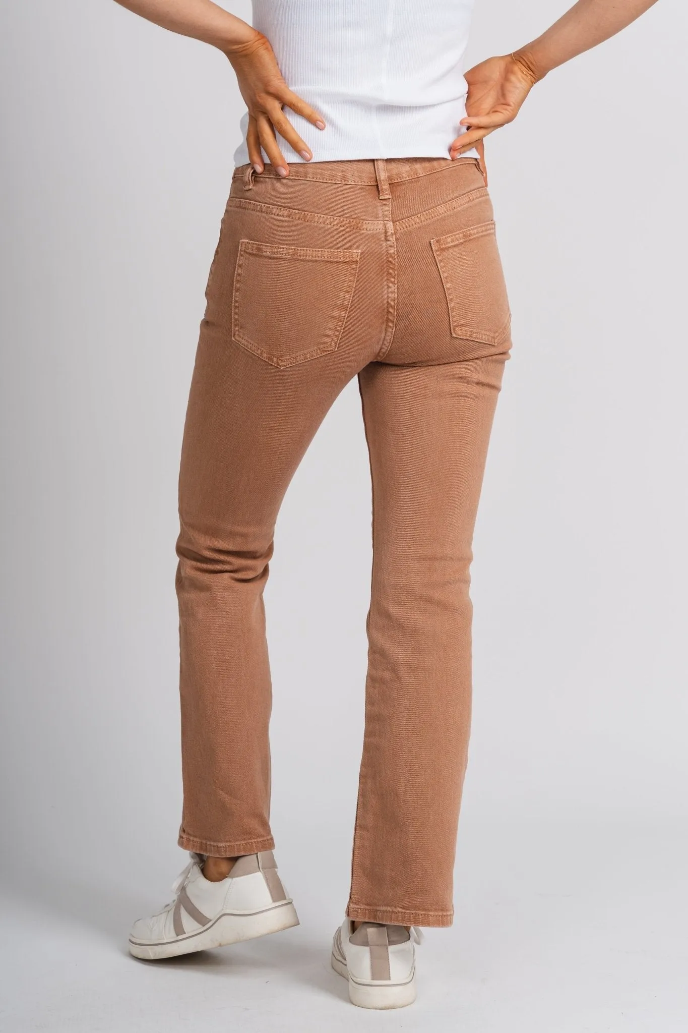 High waist flare jeans camel