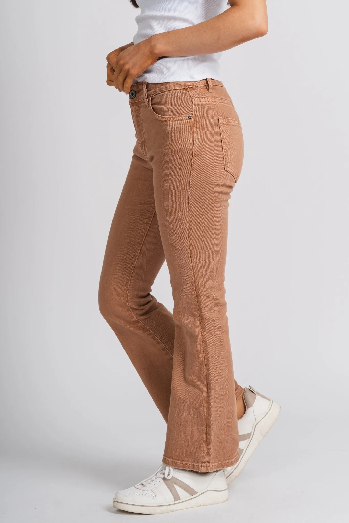 High waist flare jeans camel