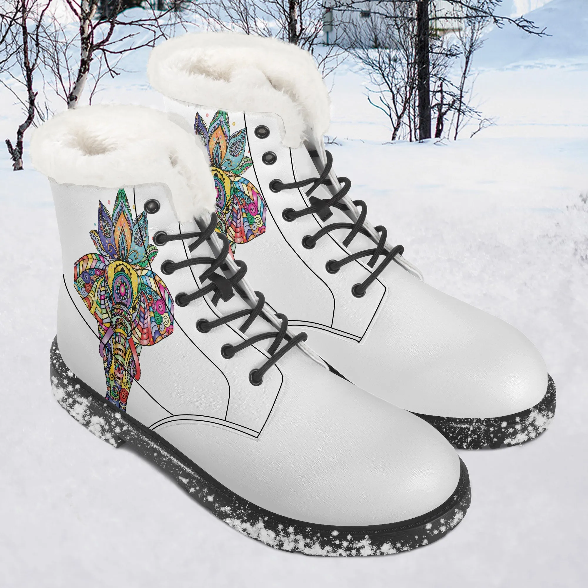 Indian Elephant Faux Fur Leather Boots