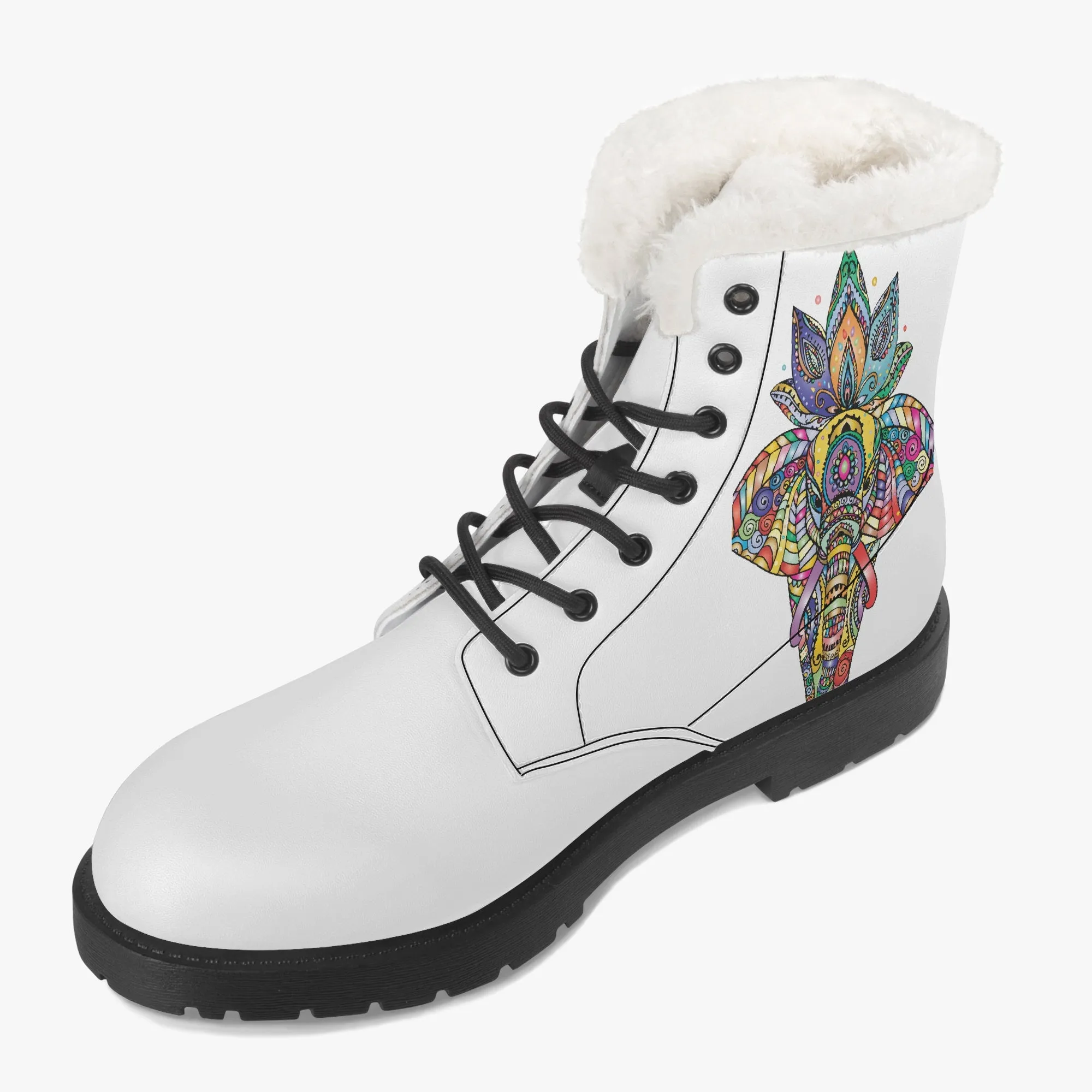 Indian Elephant Faux Fur Leather Boots