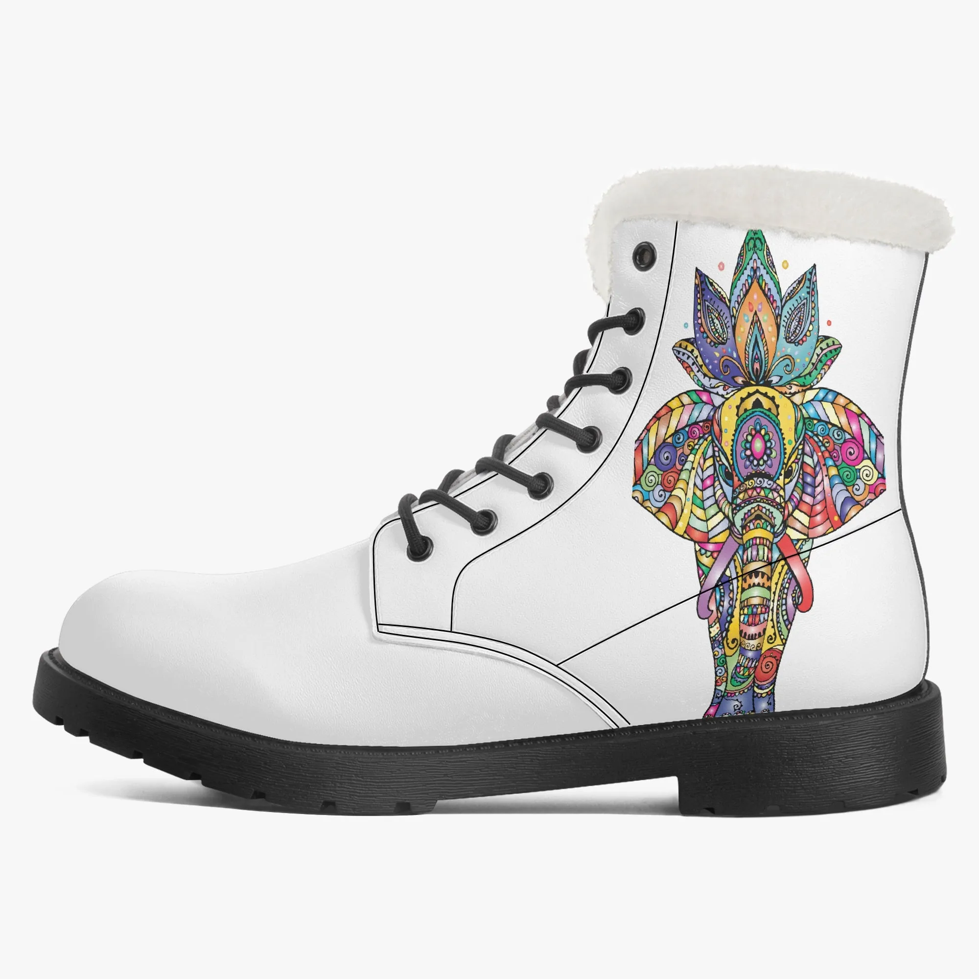 Indian Elephant Faux Fur Leather Boots