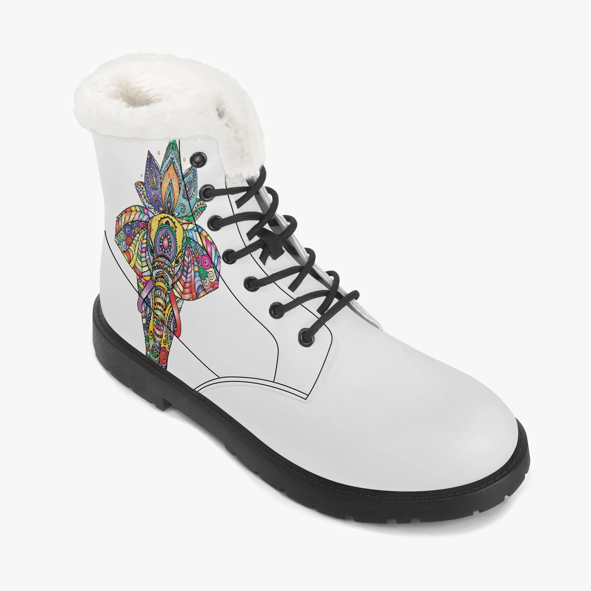 Indian Elephant Faux Fur Leather Boots