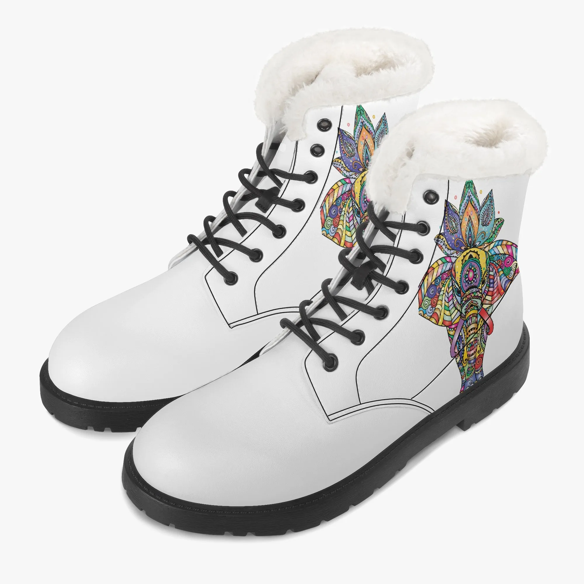 Indian Elephant Faux Fur Leather Boots