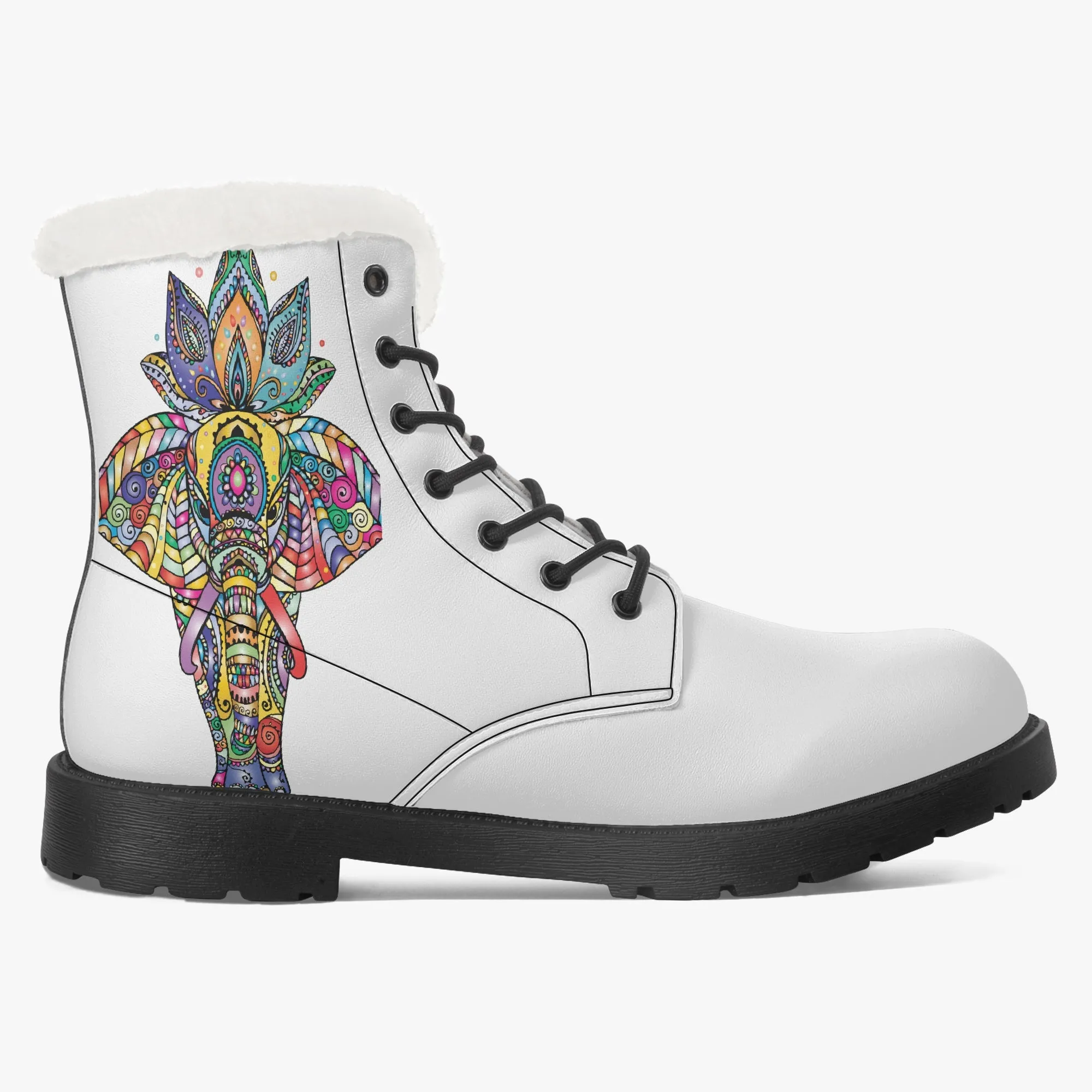 Indian Elephant Faux Fur Leather Boots