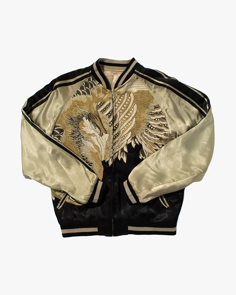 Japanese Repro Souvenir Jacket, Reversible, Black and Green, Phoenix - S