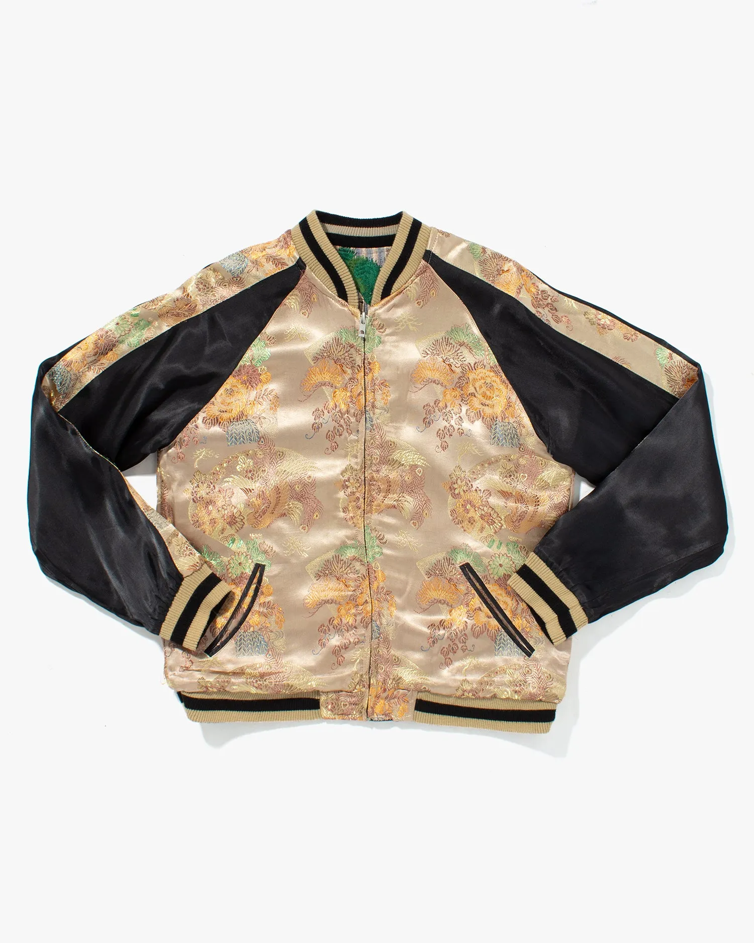 Japanese Repro Souvenir Jacket, Reversible, Black with Koi Scene - M