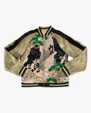 Japanese Repro Souvenir Jacket, Reversible, Black with Koi Scene - M