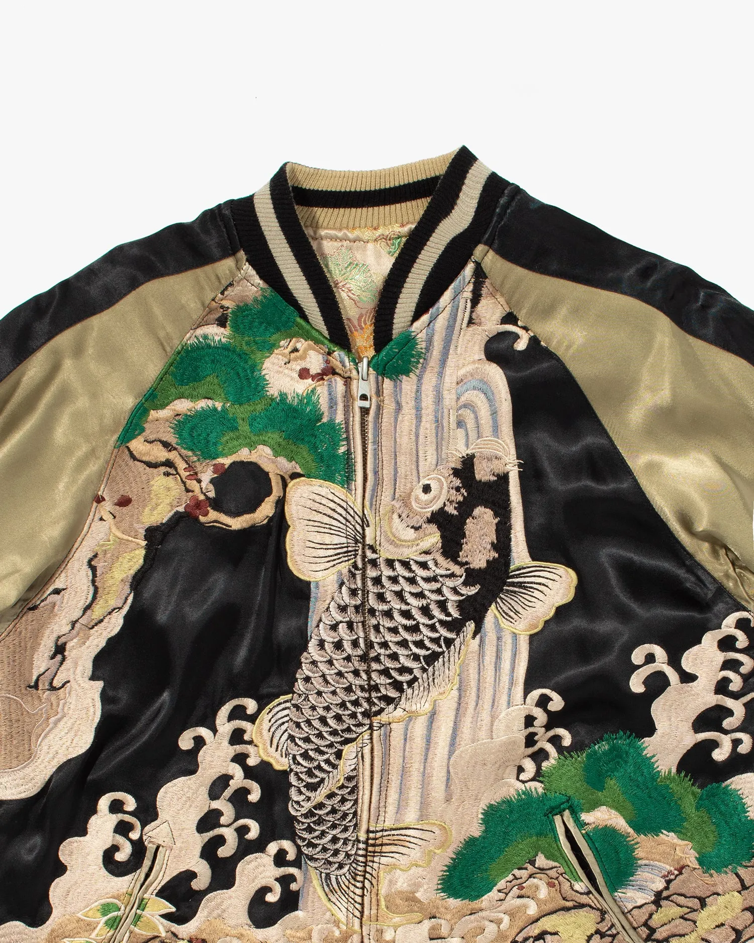 Japanese Repro Souvenir Jacket, Reversible, Black with Koi Scene - M