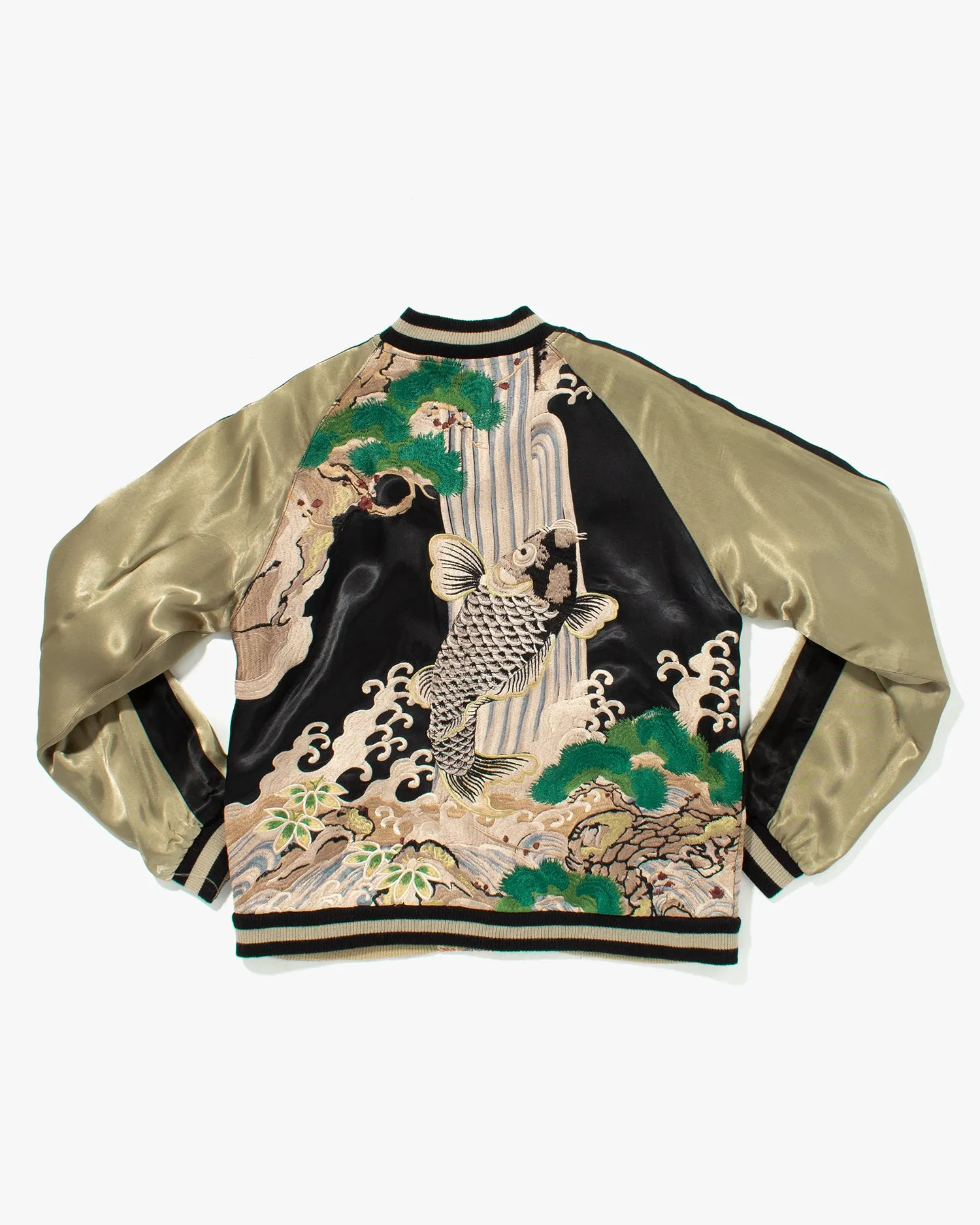 Japanese Repro Souvenir Jacket, Reversible, Black with Koi Scene - M