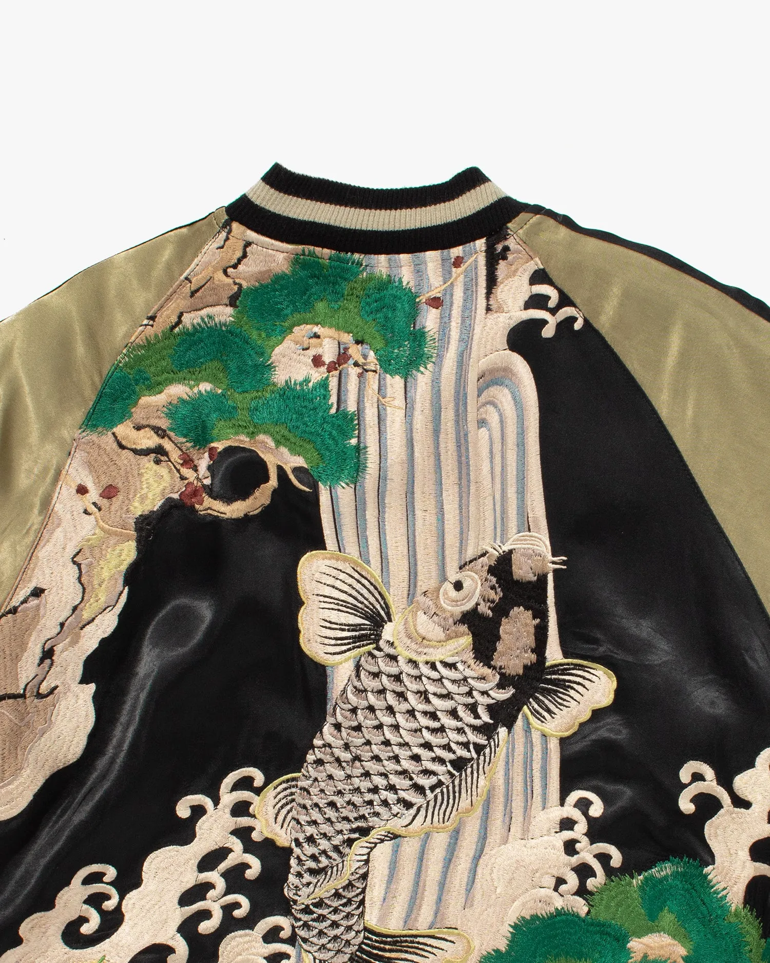 Japanese Repro Souvenir Jacket, Reversible, Black with Koi Scene - M