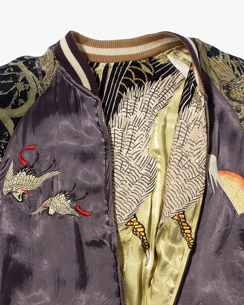 Japanese Repro Souvenir Jacket, Reversible, Gold Birds and Mt. Fuji - M
