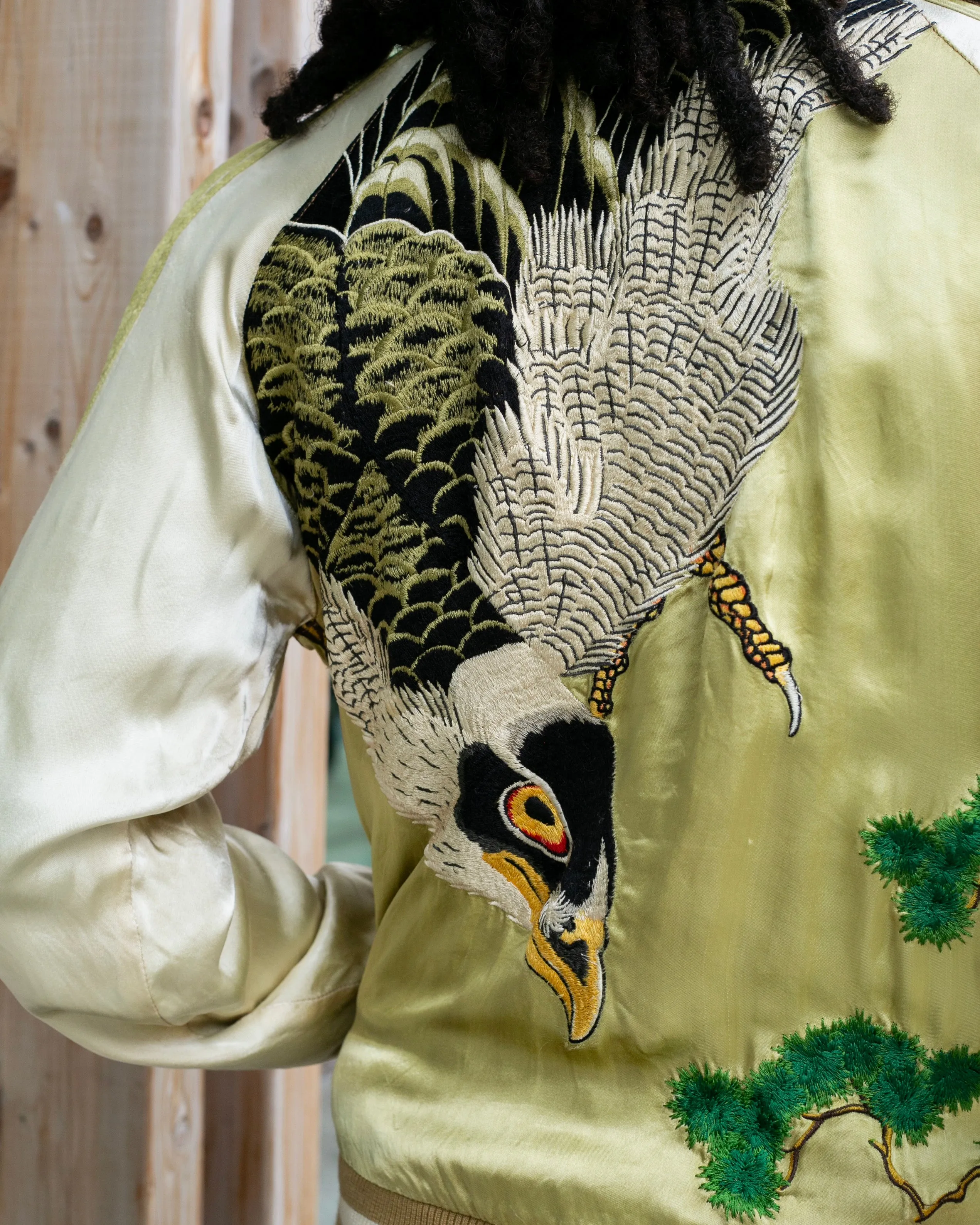 Japanese Repro Souvenir Jacket, Reversible, Gold Birds and Mt. Fuji - M