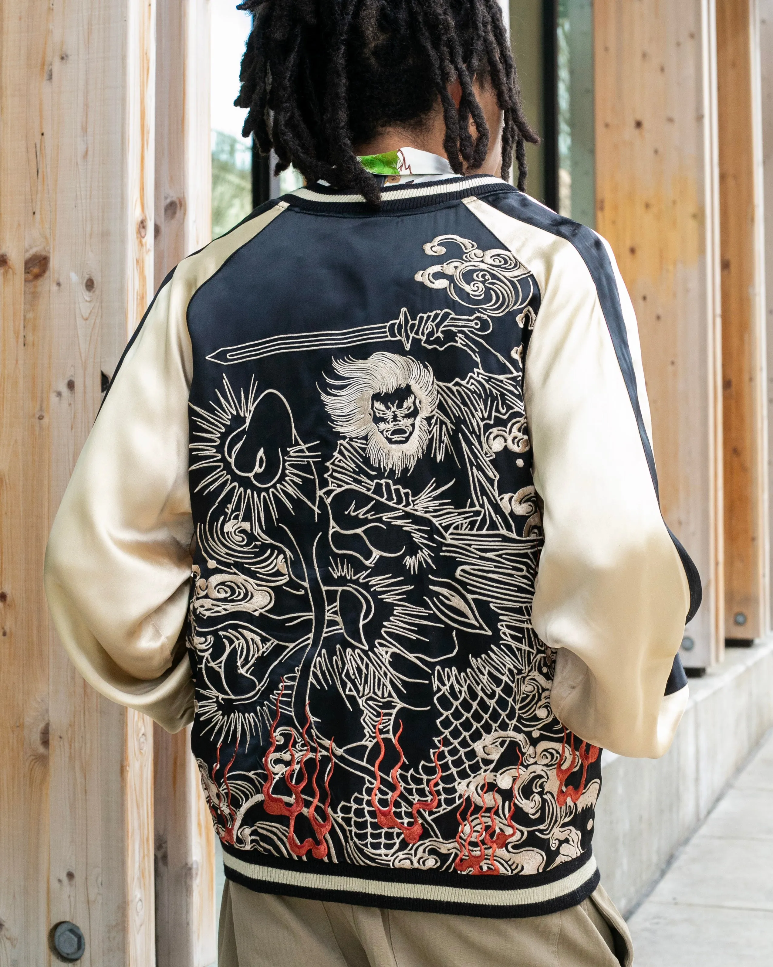 Japanese Repro Souvenir Jacket, Reversible, Taupe with Warrior - XL
