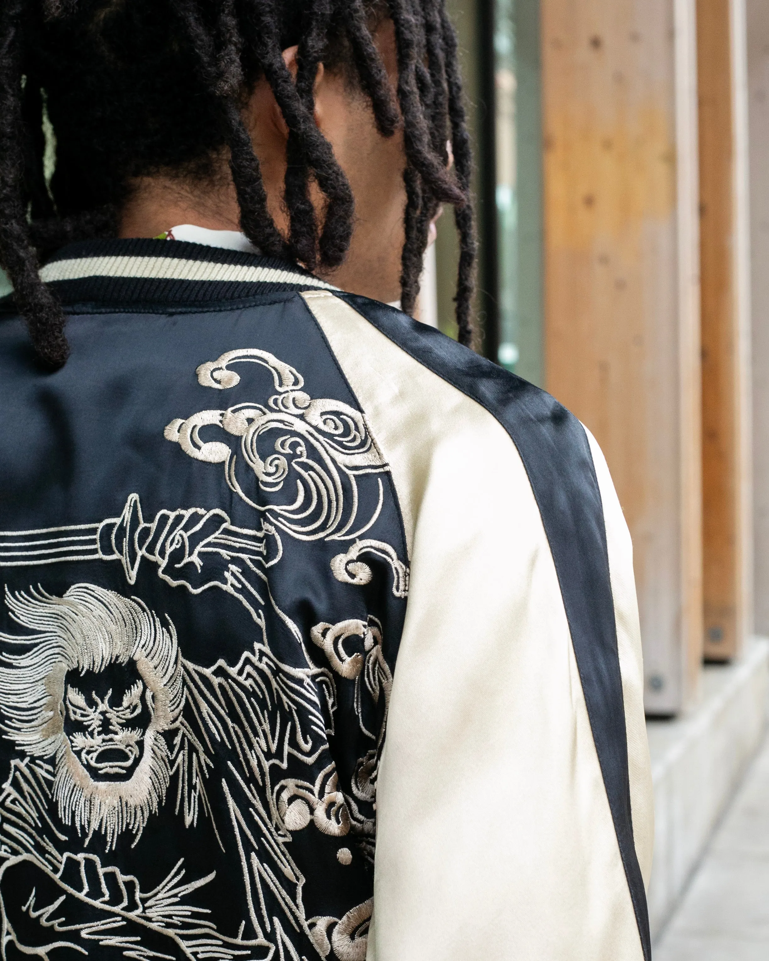 Japanese Repro Souvenir Jacket, Reversible, Taupe with Warrior - XL