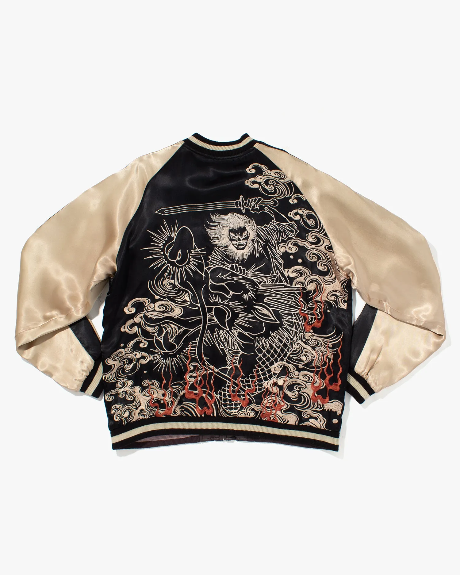 Japanese Repro Souvenir Jacket, Reversible, Taupe with Warrior - XL