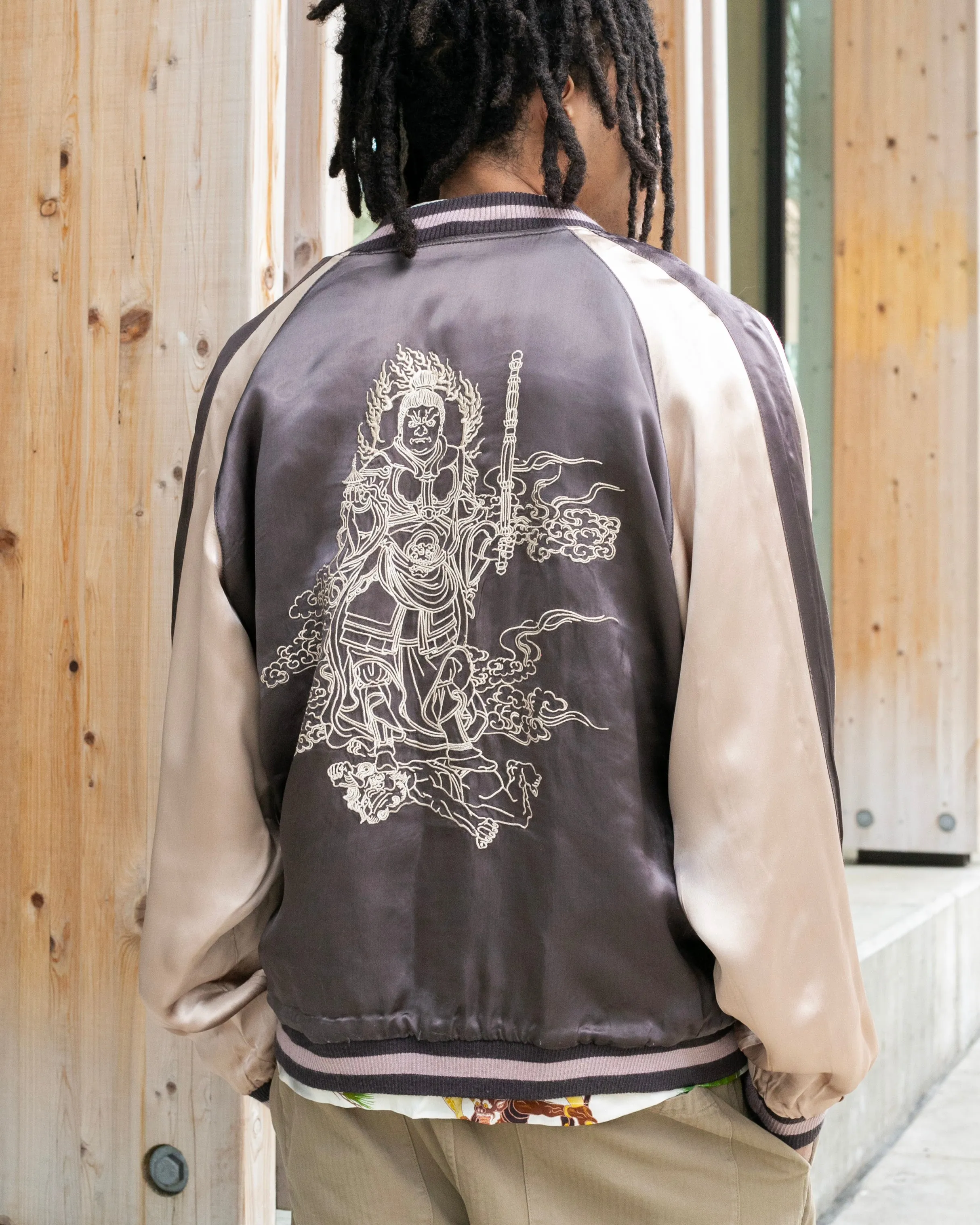 Japanese Repro Souvenir Jacket, Reversible, Taupe with Warrior - XL