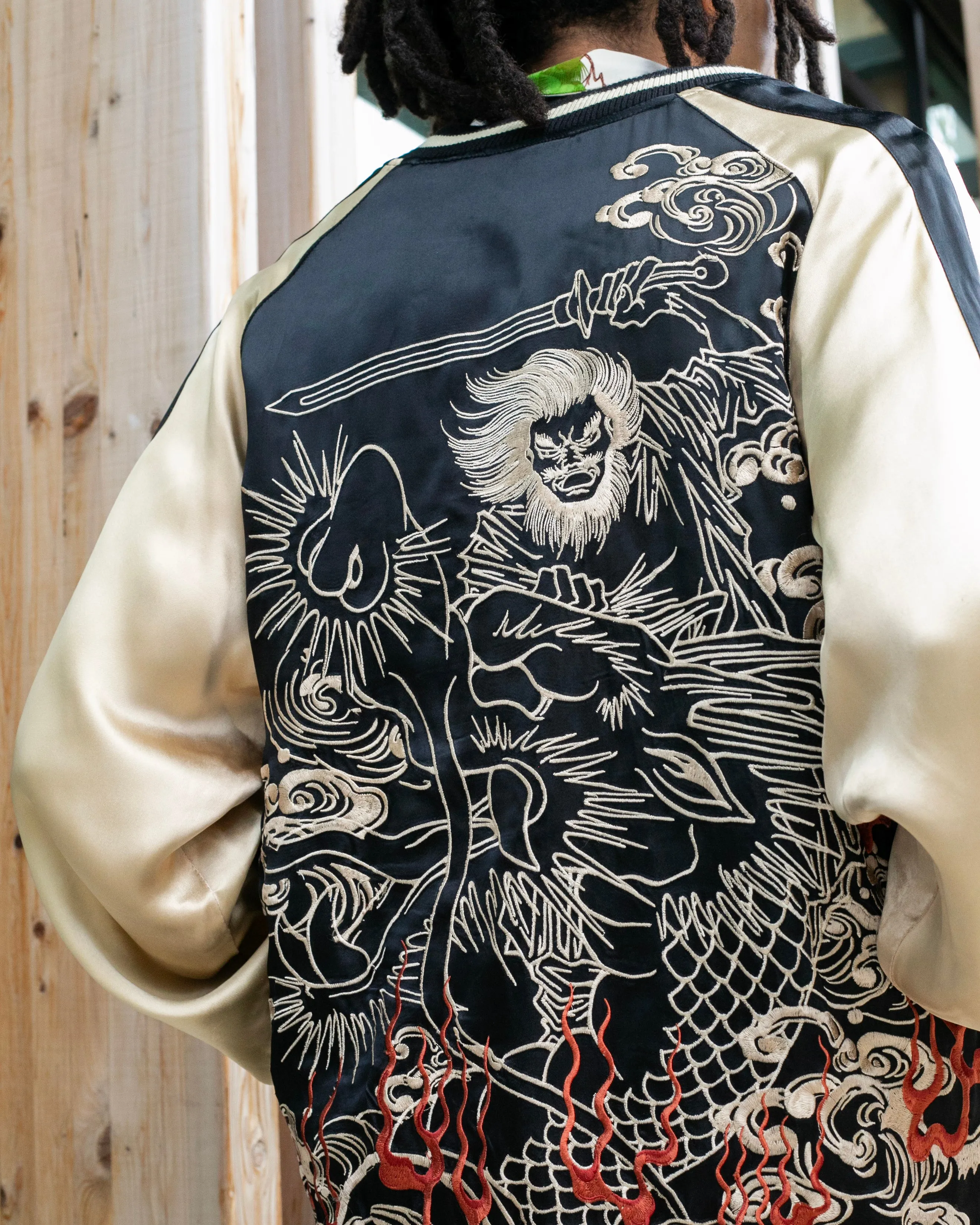 Japanese Repro Souvenir Jacket, Reversible, Taupe with Warrior - XL