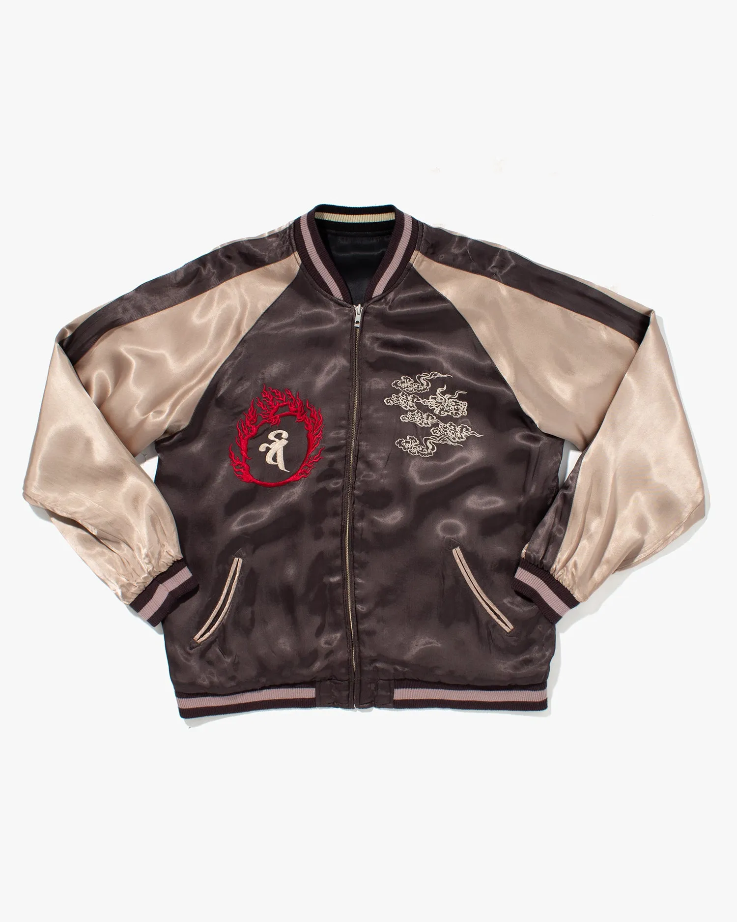 Japanese Repro Souvenir Jacket, Reversible, Taupe with Warrior - XL