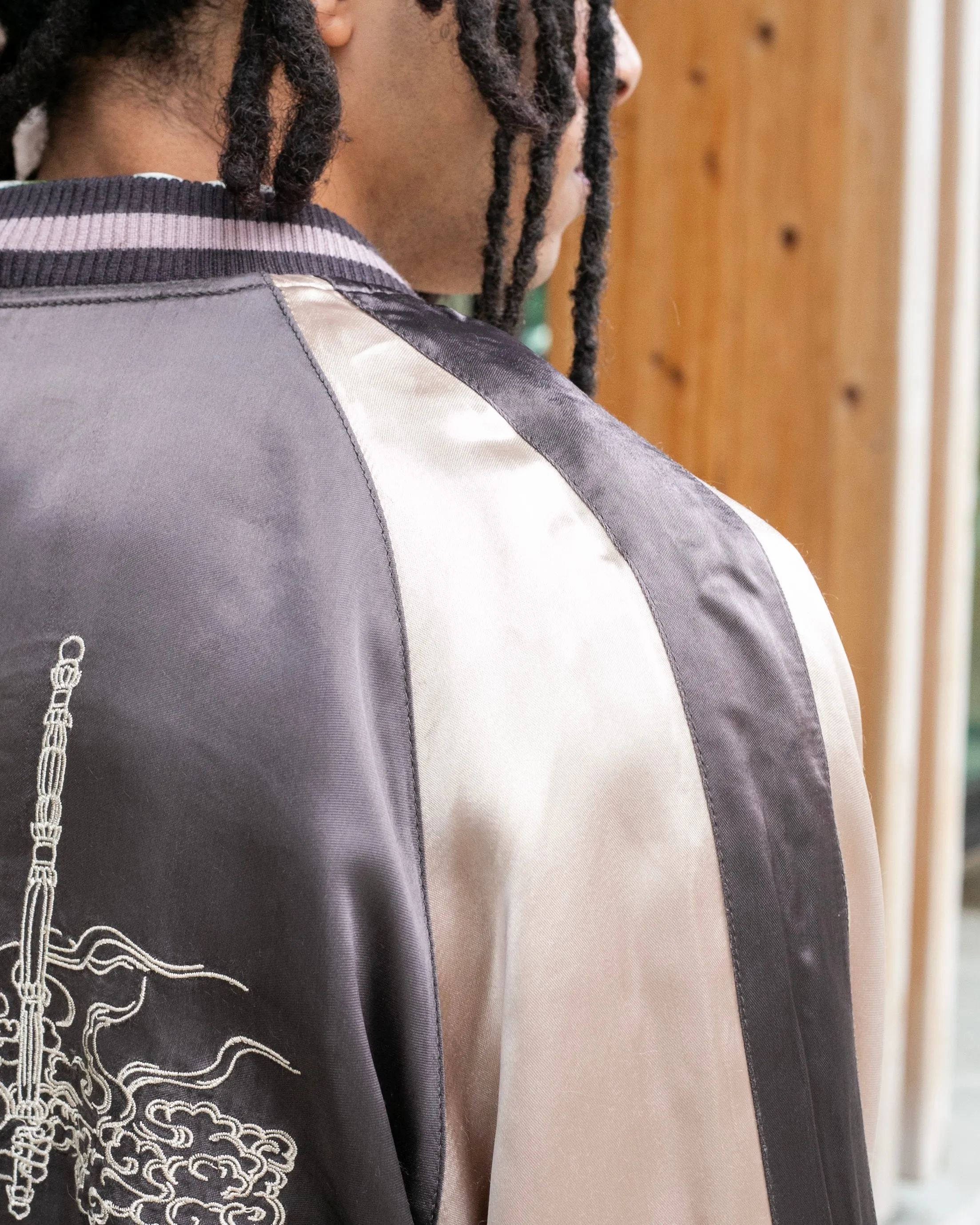 Japanese Repro Souvenir Jacket, Reversible, Taupe with Warrior - XL
